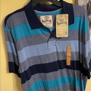Men's Striped Polo Shirt - Blue and Navy
